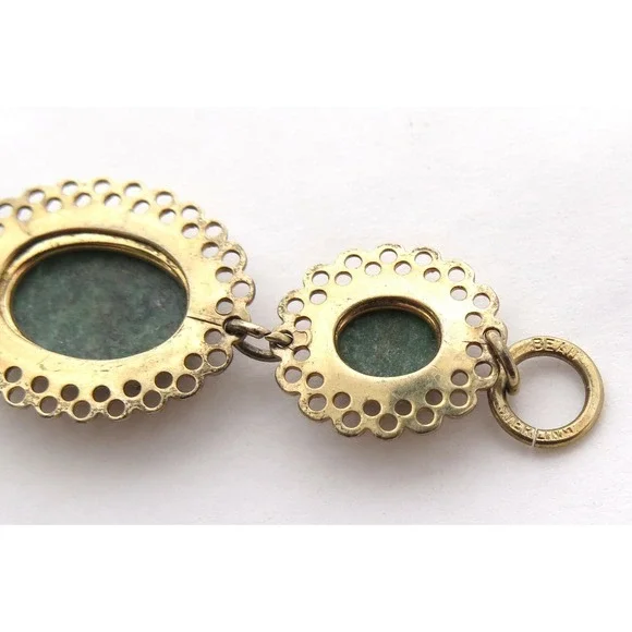 Vintage BEAU STERLING Signed Gold Vermeil Filigree Jade Cab Bracelet & Earrings